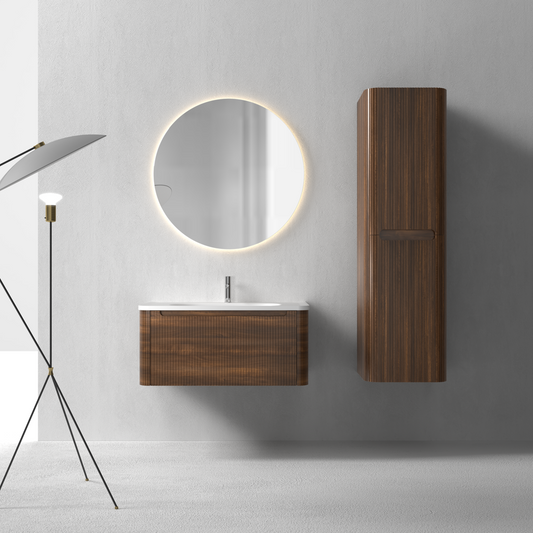 Flow baderomsmøbel 80 cm valnøtt m/hvit matt servant + ledspeil og høyskap