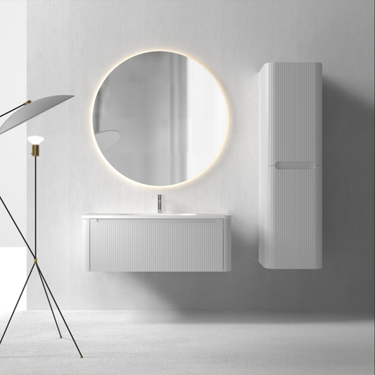 Flow baderomsmøbel 100 cm hvit m/hvit matt servant + ledspeil og høyskap