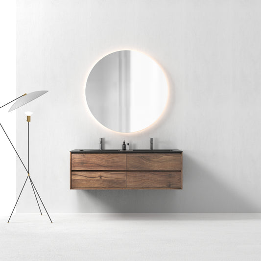 Oslo baderomsmøbel 150 cm valnøtt m/sort matt servant & 110 ledspeil