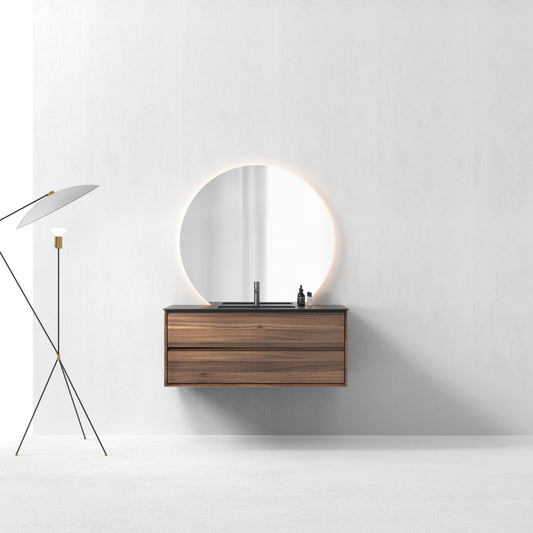 Oslo baderomsmøbel 120 cm valnøtt m/sort matt servant & 120 ledspeil