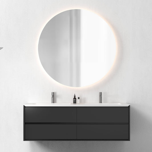 Oslo baderomsmøbel sort matt 150 cm m/hvit matt servant, med ledspeil