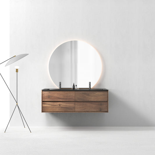 Oslo baderomsmøbel 150 cm valnøtt m/sort matt servant & 140 ledspeil