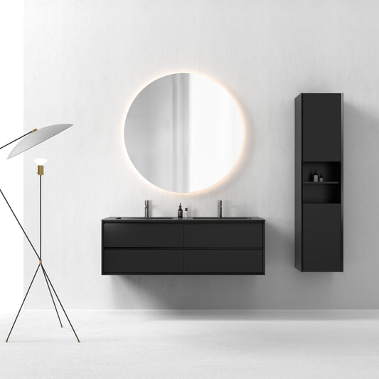 Oslo baderomsmøbel sort matt 150 cm m/sort matt servant, med earth ledspeil & høyskap