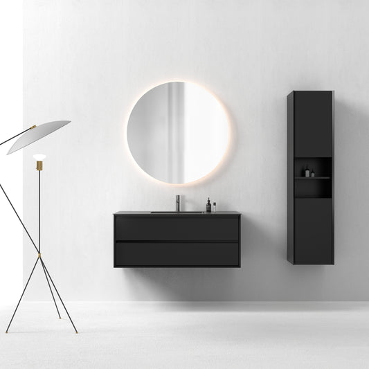 Oslo baderomsmøbel sort matt 120 cm m/sort matt servant, med earth ledspeil & høyskap