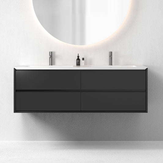 Oslo baderomsmøbel sort matt 150 cm m/hvit matt servant