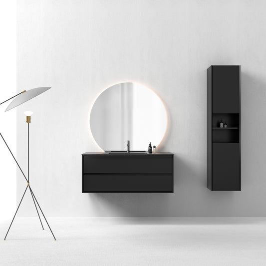 Oslo baderomsmøbel sort matt 120 cm m/sort matt servant, med neptun ledspeil & høyskap