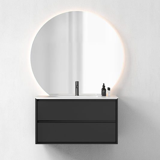 Oslo baderomsmøbel sort matt 90 cm m/hvit matt servant & neptun ledspeil