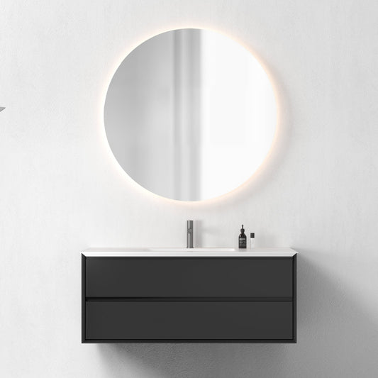 Oslo baderomsmøbel sort matt 120 cm m/hvit matt servant, med ledspeil