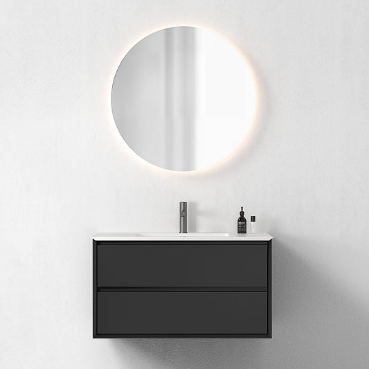 Oslo baderomsmøbel sort matt 90 cm m/hvit matt servant, med ledspeil