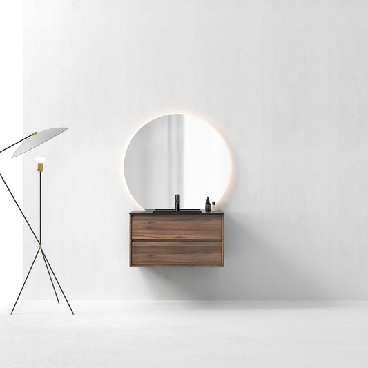 Oslo baderomsmøbel 90 cm valnøtt m/sort matt servant & ledspeil