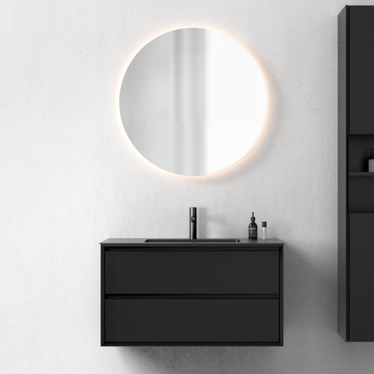 Oslo baderomsmøbel sort matt 90 cm m/sort matt servant, med ledspeil