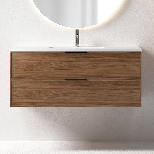 Essence 120 valnøtt m/hvit matt midtstilt servant