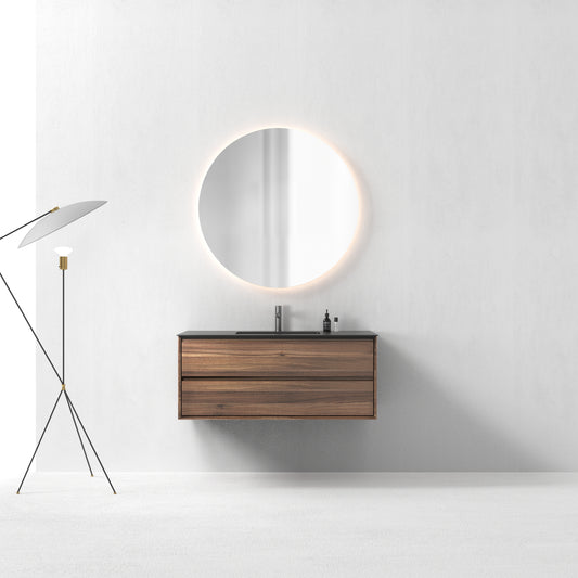 Oslo baderomsmøbel 120 cm valnøtt m/sort matt servant & 110 ledspeil