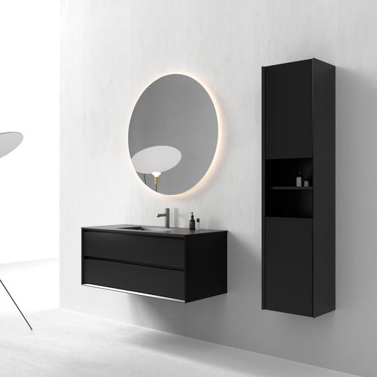 Oslo baderomsmøbel sort matt 120 cm m/sort matt servant, med earth ledspeil & høyskap