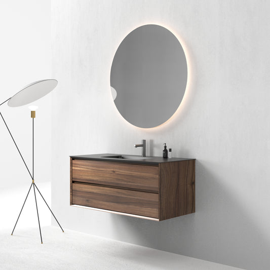 Oslo baderomsmøbel 120 cm valnøtt m/sort matt servant & 110 ledspeil