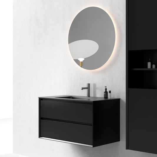 Oslo baderomsmøbel sort matt 90 cm m/sort matt servant, med ledspeil