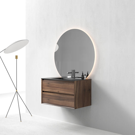 Oslo baderomsmøbel 90 cm valnøtt m/sort matt servant & ledspeil