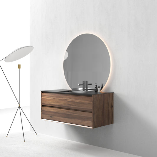 Oslo baderomsmøbel 120 cm valnøtt m/sort matt servant & 120 ledspeil