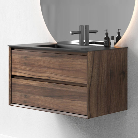 Oslo baderomsmøbel 90 cm valnøtt m/sort matt servant