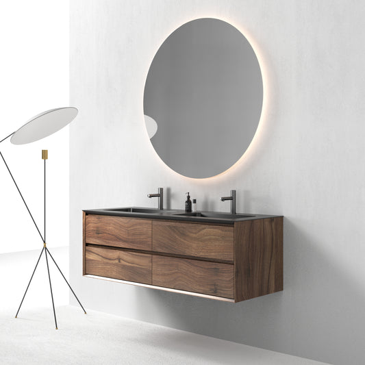 Oslo baderomsmøbel 150 cm valnøtt m/sort matt servant & 110 ledspeil