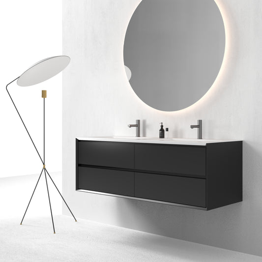Oslo baderomsmøbel sort matt 150 cm m/hvit matt servant, med ledspeil