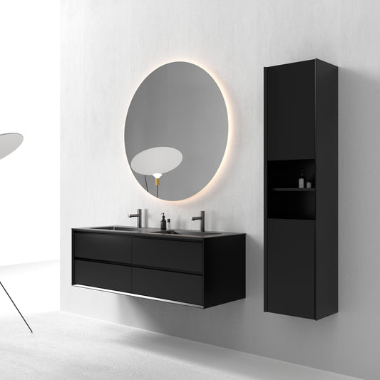 Oslo baderomsmøbel sort matt 150 cm m/sort matt servant, med earth ledspeil & høyskap