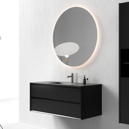 Oslo baderomsmøbel sort matt 120 cm m/sort matt servant, med ledspeil