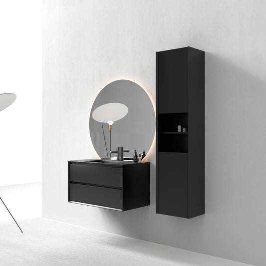 Oslo baderomsmøbel sort matt 90 cm m/sort matt servant, med neptun ledspeil & høyskap
