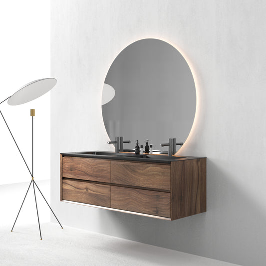 Oslo baderomsmøbel 150 cm valnøtt m/sort matt servant & 140 ledspeil