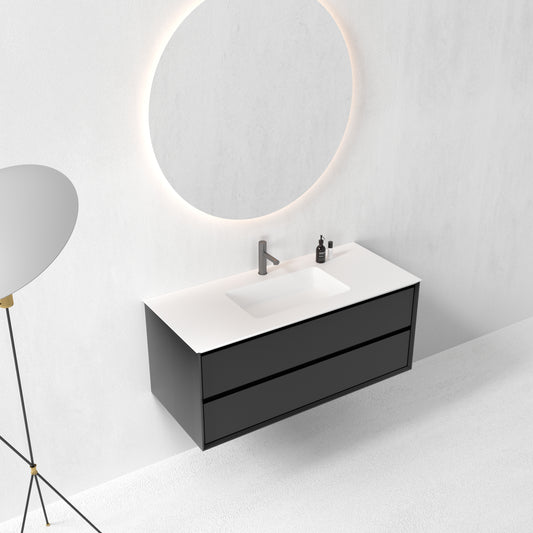 Oslo baderomsmøbel sort matt 120 cm m/hvit matt servant, med ledspeil
