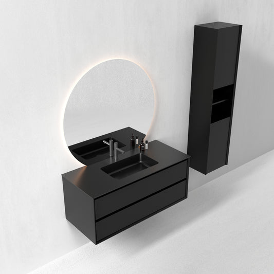 Oslo baderomsmøbel sort matt 120 cm m/sort matt servant, med neptun ledspeil & høyskap