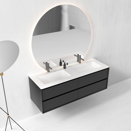 Oslo baderomsmøbel sort matt 150 cm m/hvit matt servant & neptun ledspeil