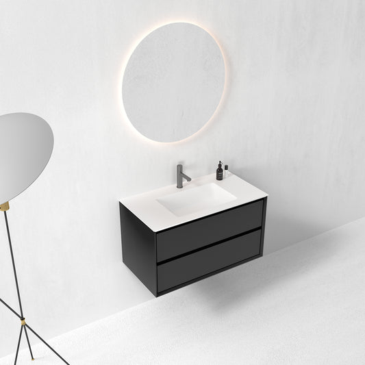 Oslo baderomsmøbel sort matt 90 cm m/hvit matt servant, med ledspeil