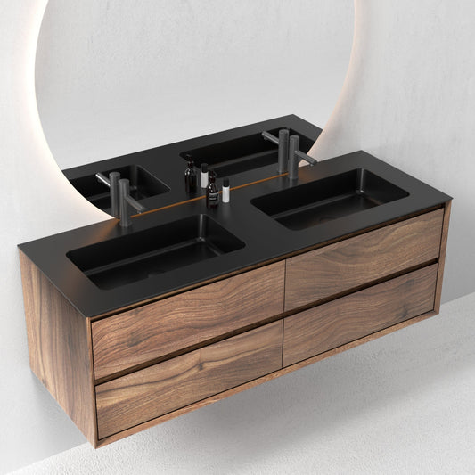 Oslo baderomsmøbel 150 cm valnøtt m/sort matt servant