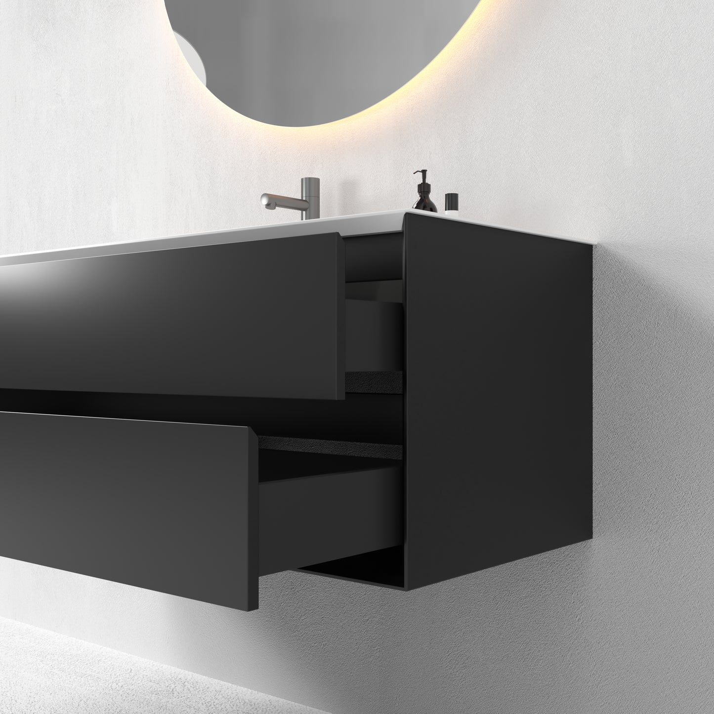 Oslo baderomsmøbel sort matt 120 cm m/hvit matt servant, med ledspeil