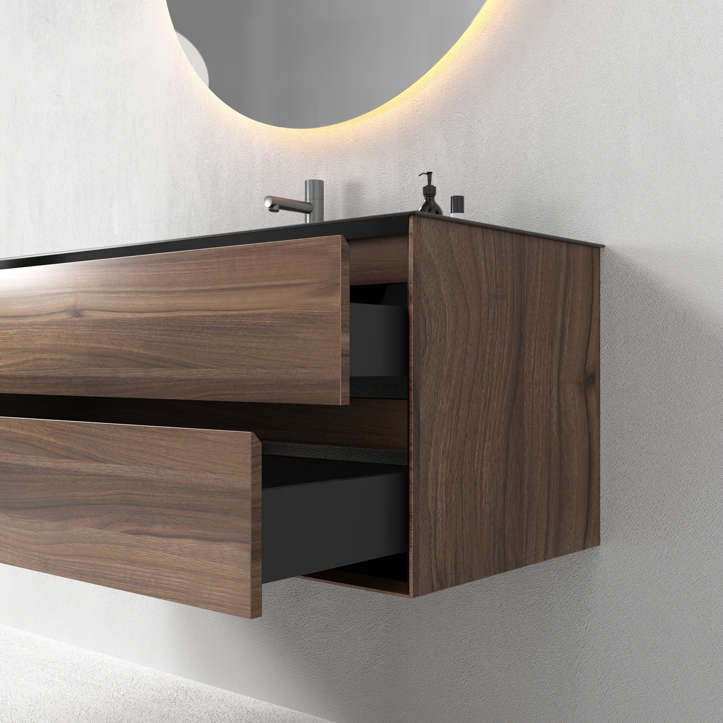Oslo baderomsmøbel 120 cm valnøtt m/sort matt servant & 110 ledspeil