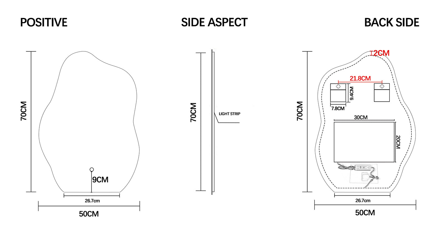 Catalina dimbart lysspeil, m/antidugg 50cm