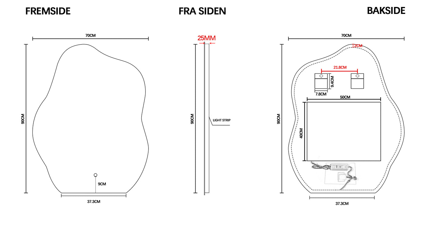 Catalina dimbart lysspeil m/antidugg 70cm