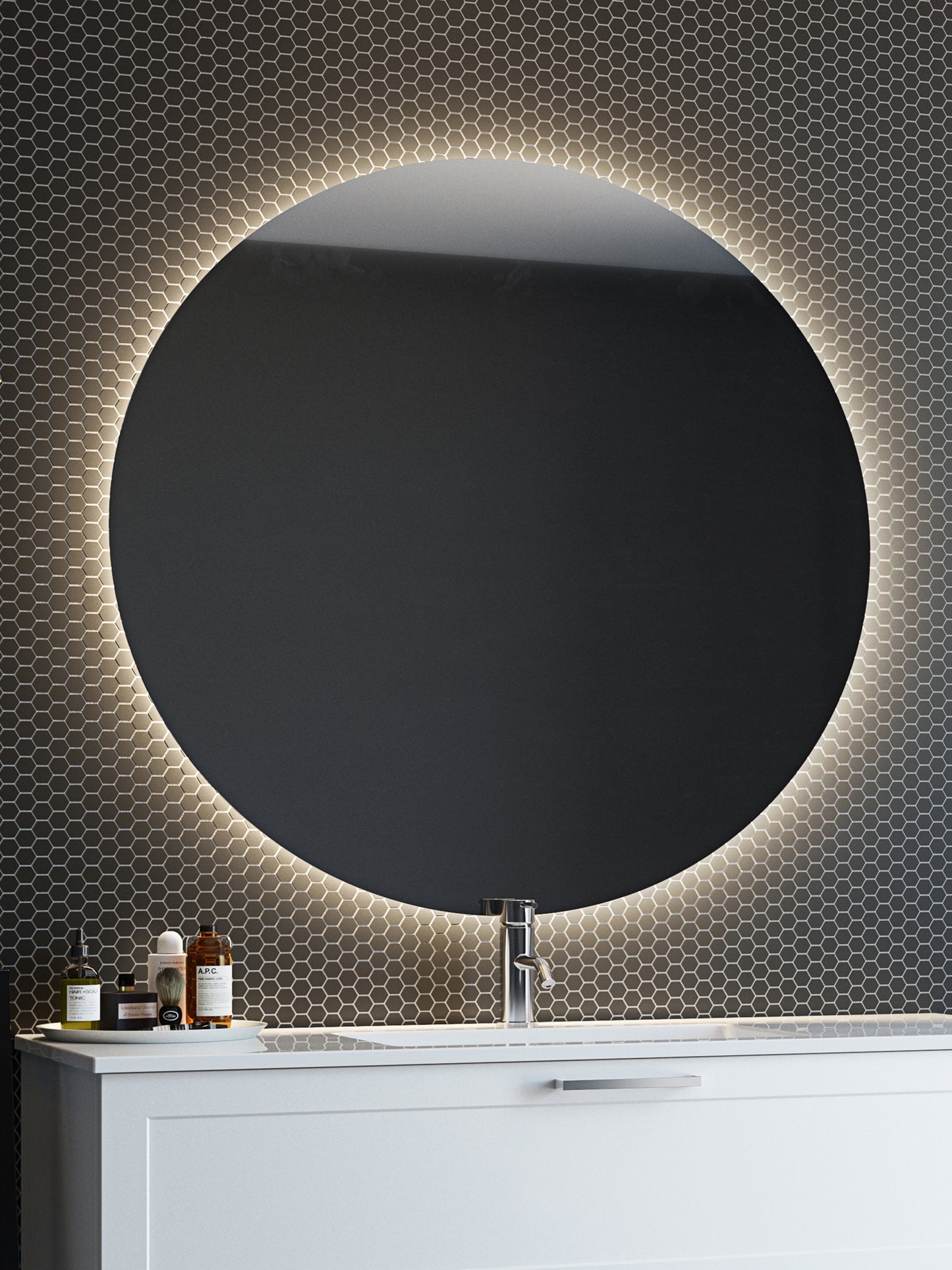 Moon 100 rundt speil med lys/antidugg