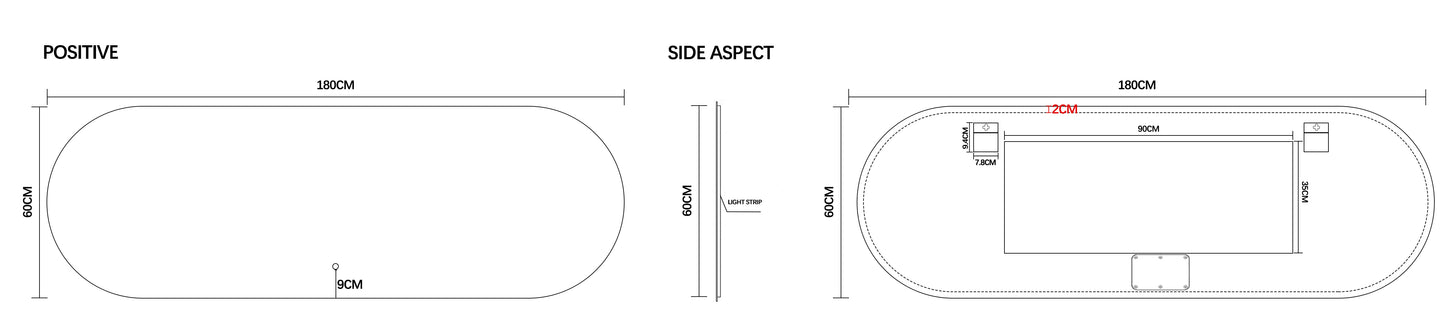 Nordic shape 180 cm m/benkeplate, bolleservanter & speil