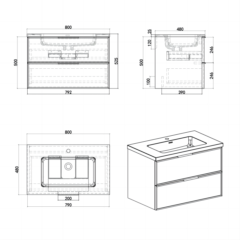 Essence 80 valnøtt m/hvit matt servant