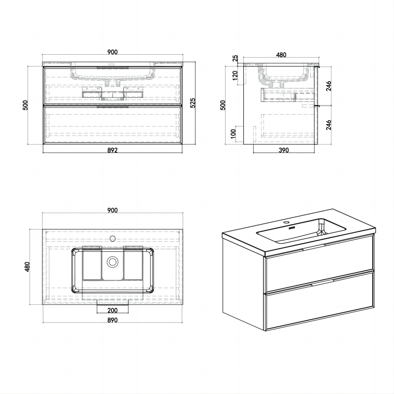 Essence 90 valnøtt m/hvit matt servant