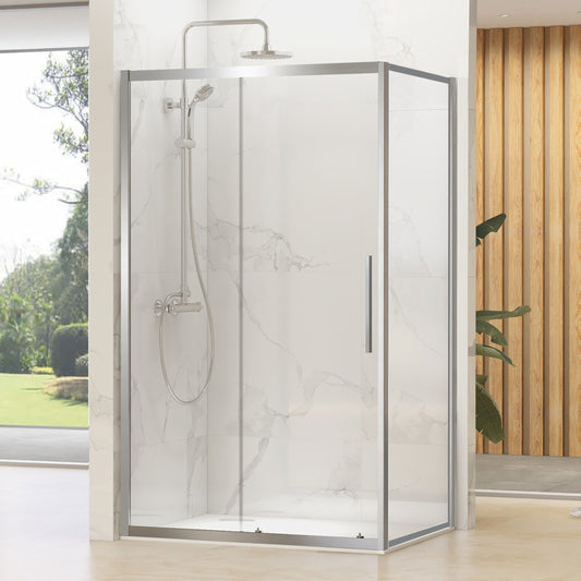 Linda pro skyvedør med fastfelt, klart glass, krom profil