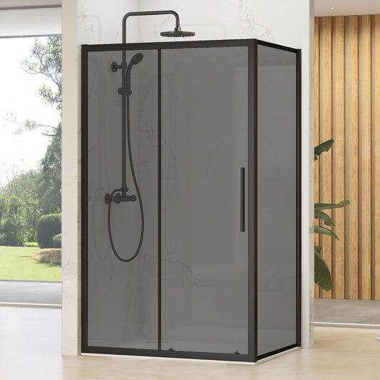 Linda pro skyvedør med fastfelt, sotet glass, sort matt profil v2