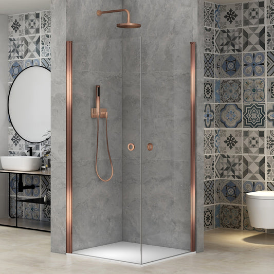 Adelen - dusjdører 90x90x200cm klart glass, børstet kobber profil