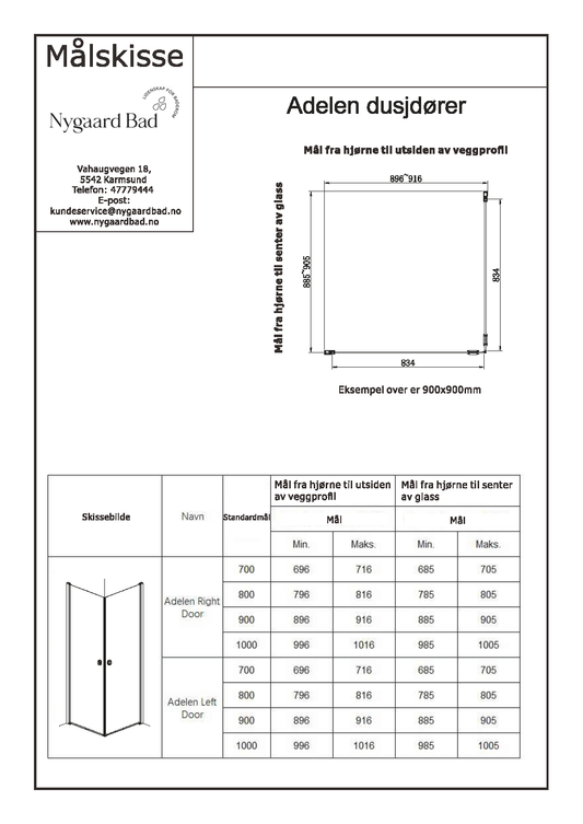 Adelen - dusjdører 90x90x200cm klart glass, krom profil