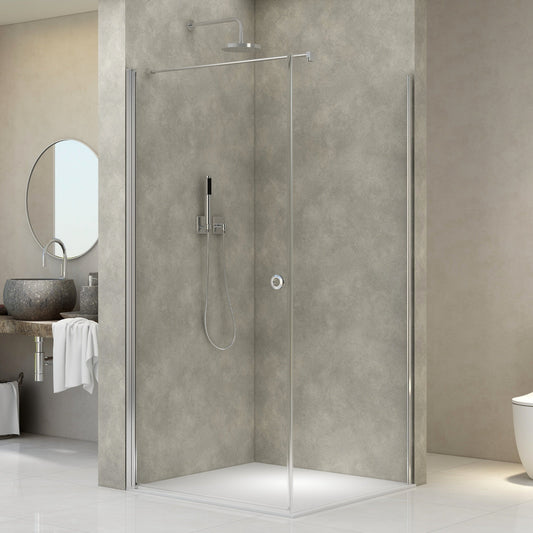 Adelen 90 cm dør + sidefastfelt 90 cm klart glass, krom profil