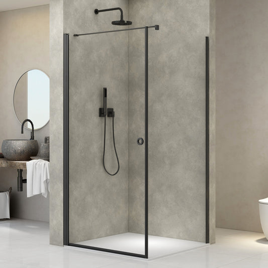 Adelen 100 cm dør + sidefastfelt 120 cm klart glass, sort matt profil