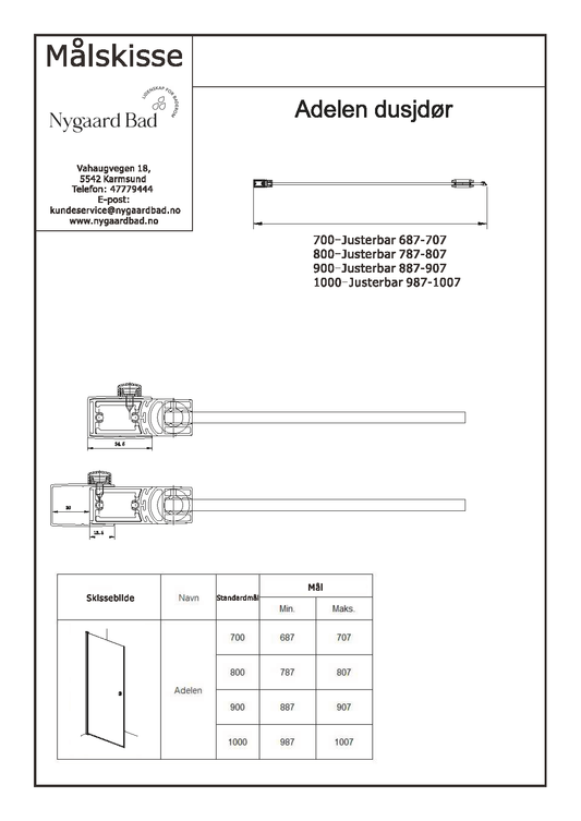 Adelen - dusjdør singel 90x200cm sotet glass, sort matt profil
