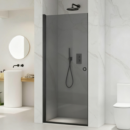Adelen - dusjdør singel 90x200cm sotet glass, sort matt profil